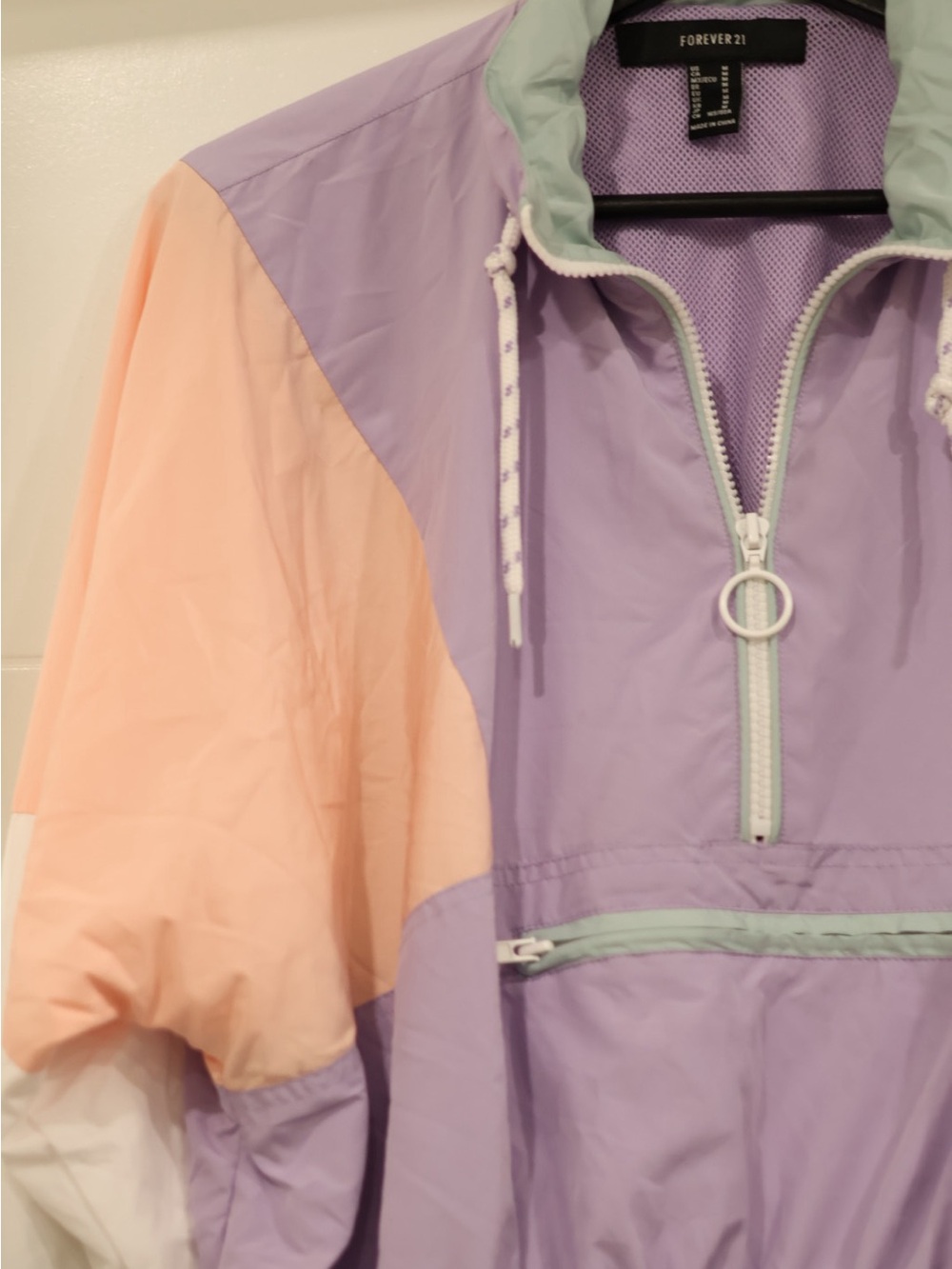 Forever 21 Pastel Colorblock Windbreaker Jacket Pullover Quarter Zip Size M